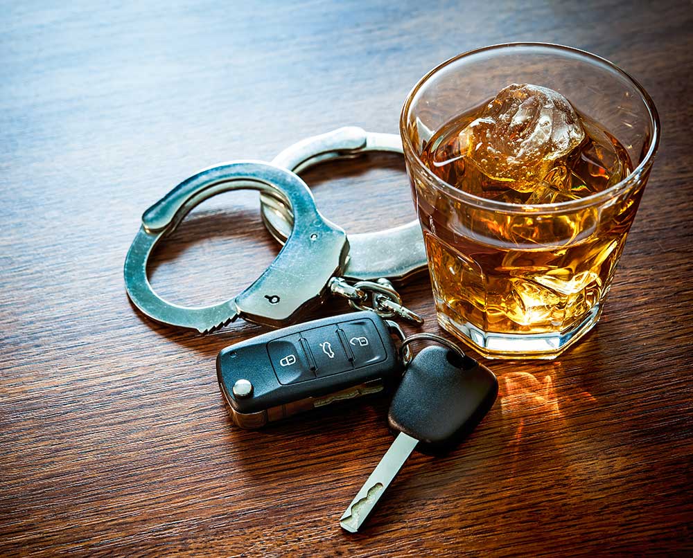alcohol, handcuffs and car keys